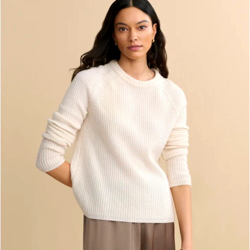Jenni Kayne XS Iconic 100% CASHMERE Fisherman Sweater $425 Ivory Neutral NWT